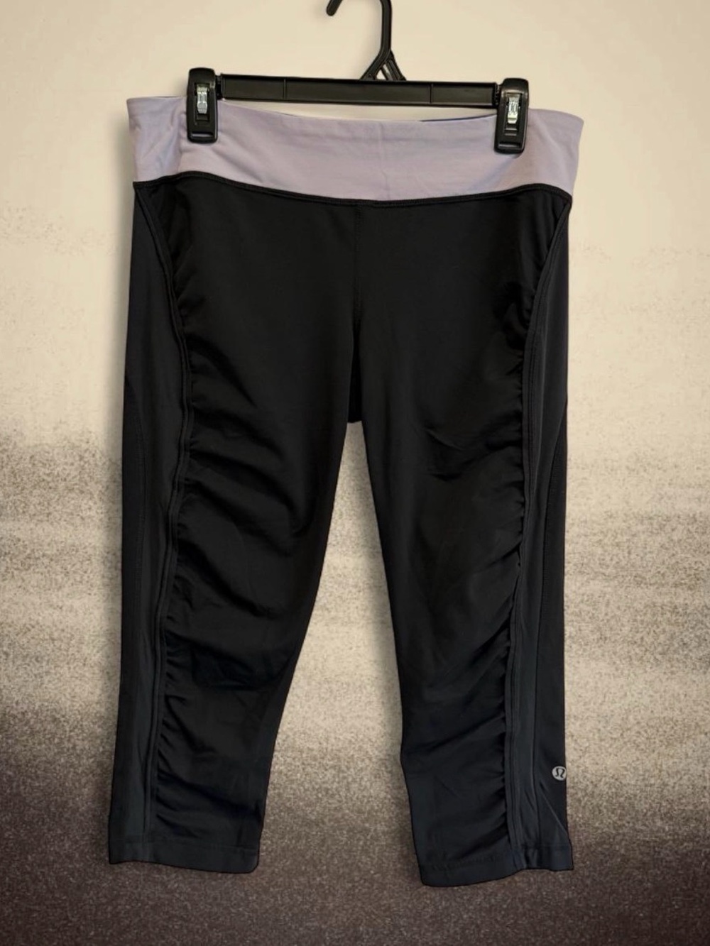 Lululemon Black Capri Leggings with Light Lavender Waistband